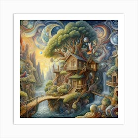 Tree House In The Forest Art Print