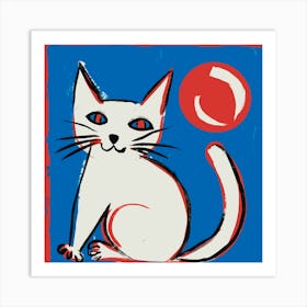 Cat With Red Ball 1 Art Print