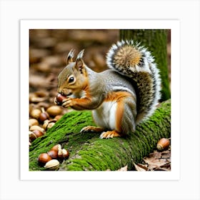 Squirrel Eating Acorns Art Print