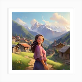 Girl In The Mountains Art Print