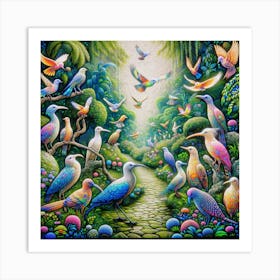 Birds In A Garden Art Print