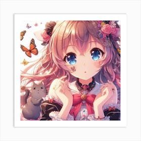 Anime Girl With Butterflies 6 Art Print