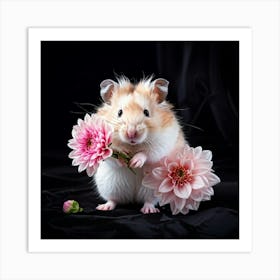 Hamster Clutching Pink Dahlia Blossom Soft Fur Texture In Contrast With Delicate Petals Whiskers G Art Print