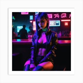 Cyberpunk Neon Girl 1 Art Print