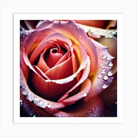 Pink Rose With Water Droplets Art Print