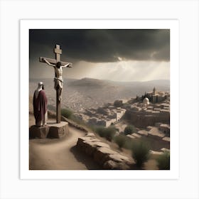 A Panoramic View Of The Historical Intersection Event Of Jesus Crucifixion Thorn Crowned Head Reve 847364070 Art Print