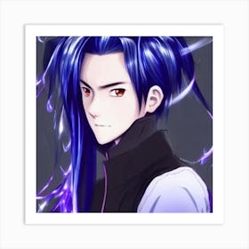 Anime Character With Blue Hair Pretty Anime Characters Art Print