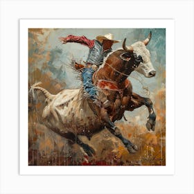 Cowboy Riding A Bull Art Print