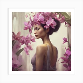 Woman With Orchids 3 Art Print