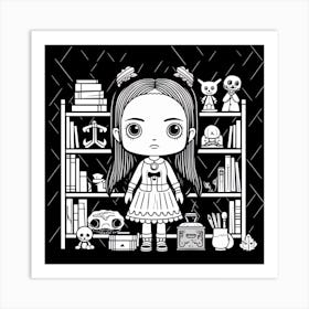 Wednesday Addams Line Art Cartoon Illustration 0 Fan Art Art Print