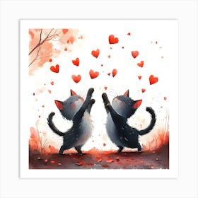 Dancing Cats Under Falling Heart 2 Art Print