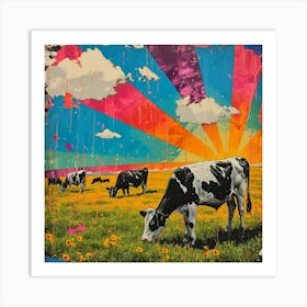 Rainbow Sun Cow Collage Art Print