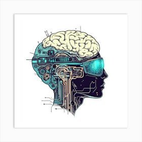 Cyborg Head.Generated AI. Wall Art Print Poster