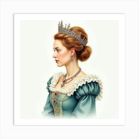 Stunning Watercolor Painting Of Queen Elizabeth I, Highlighting Her Grace 1 Art Print