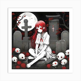 Anime Girl Red Eyes Art Print