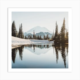 Mountain Forest Reflection Square Art Print
