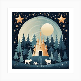 Christmas Castle In The Forest Art Print