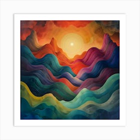 Sunrise Over The Mountains, Pop Surrealism, Lowbrow Art Print