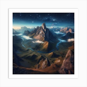 Mountain Landscape At Night Art Print