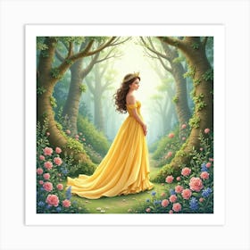 Graceful Princess In A Watercolor Lush Royal Garden 1 Art Print