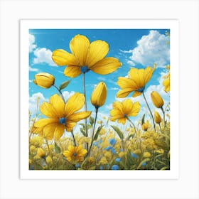 Yellow Flowers In A Field 55 Art Print