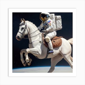 Astronaut Riding A Horse In Space Art Print