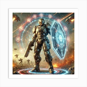 A Powerful Starshield Enforcer In Futuristic Armor Art Print