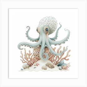 Storybook Style Octopus With Plants 4 Art Print