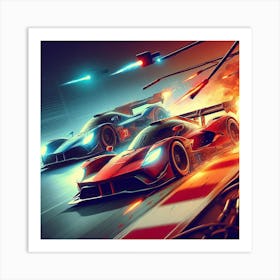 Race Cars In Flames Art Print