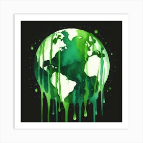 Earth Dripping With Green Paint Art Print
