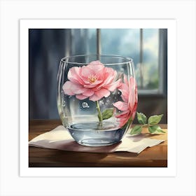 Pink Roses In A Glass Art Print