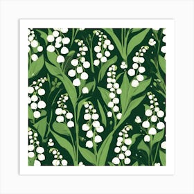 Lily of the Valley Modern-Retro White and Green Wild Flower 3 Art Print