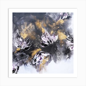 Black And Gold Floral Abstract 2 Square Art Print