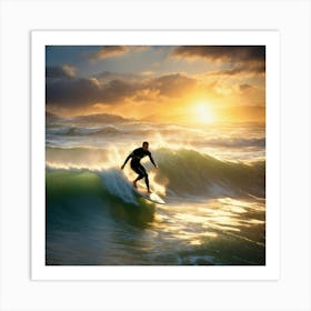 A Hyperrealistic Image Of A Surfer Riding A Tsunam (3) Art Print