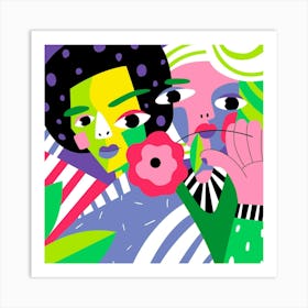 Two Women With Flowers Art Print