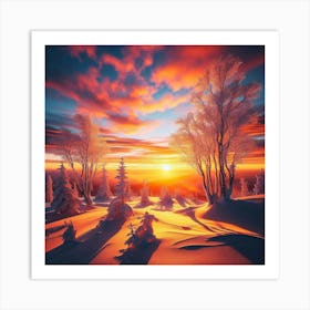 Sunset In The Snow 3 Art Print