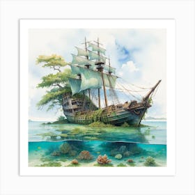 Pirate Ship In The Ocean Art Print