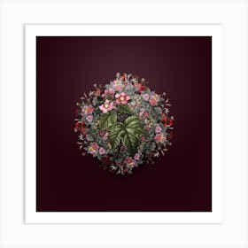 Vintage Purple Flowered Raspberry Flower Wreath on Wine Red n.1736 Art Print