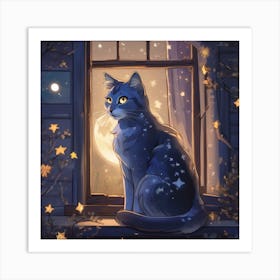 Moonlit Cat Art Print