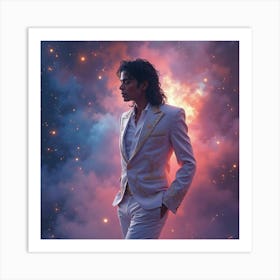 Michael Jackson In A Dreamy Watercolor Galaxy Setting 1 Art Print