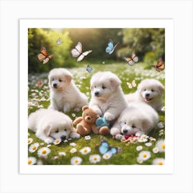 Puppies In The Grass Art Print