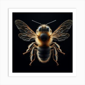 Bee On Black Background 4 Art Print