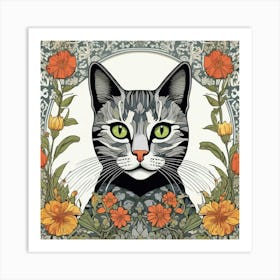 william morris Cat With Flowers 3 Art Print