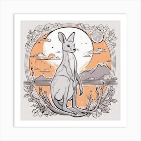 Sticker Art Design, Kangaroo Howling To A Full Moon, Kawaii Illustration, White Background, Flat Col Art Print