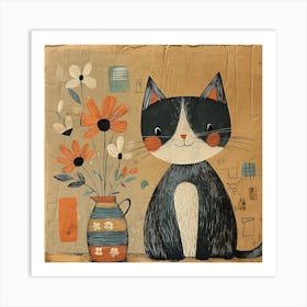 Cat With Flowers 19 Art Print