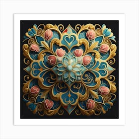 Abstract art of exotic flowers with vibrant abstract hearts in their designs, hearts, 6 Art Print