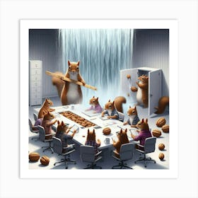 Squirrels In A Meeting Art Print