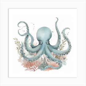 Storybook Style Octopus With Seaweed 1 Art Print