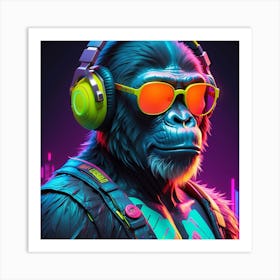 Gorilla With Headphones 1 Art Print