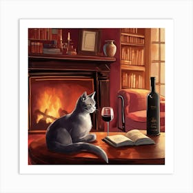 Wine For One Cat Leisurely Art Print